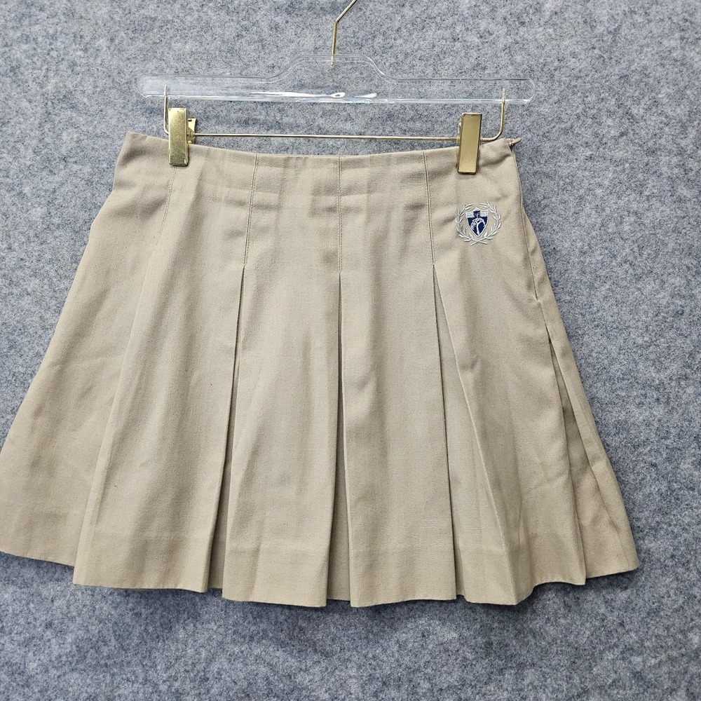 Vintage MILLS Skirt Girls 12 Tan Schoolgirl Academia Mini Pleated Uniform 26x15